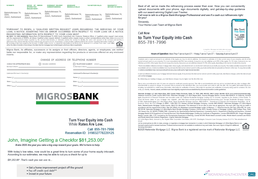Download Swiss Migrosbank bank mortgage loan statement in Word and PDF formats 3 4 Photoshop template